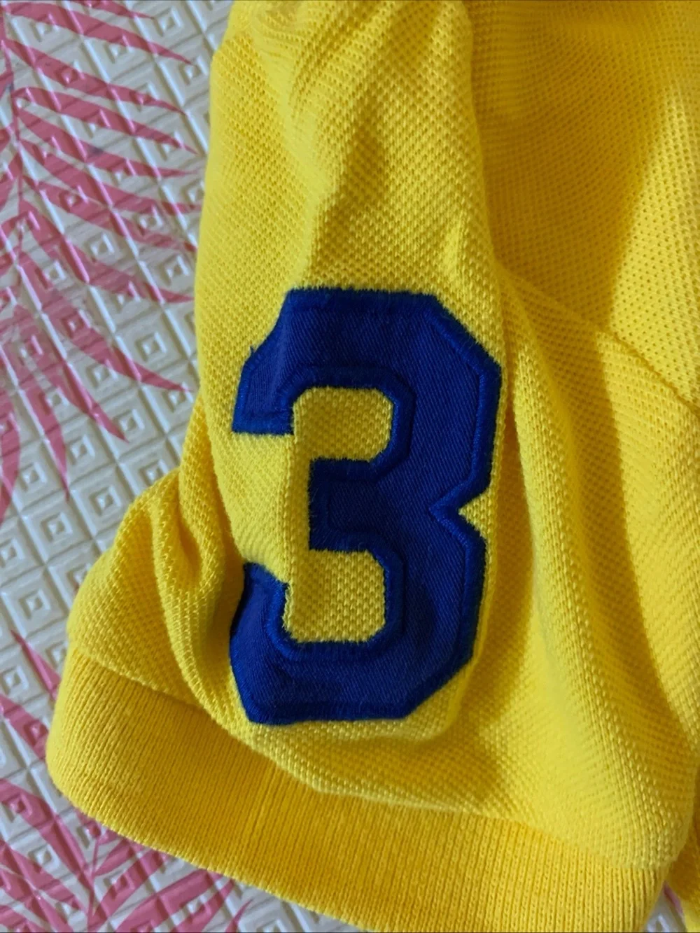 Polo Ralph Lauren Boys Yellow Big Pony Polo Shirt Sleeve 3 Blue Accent Size 5